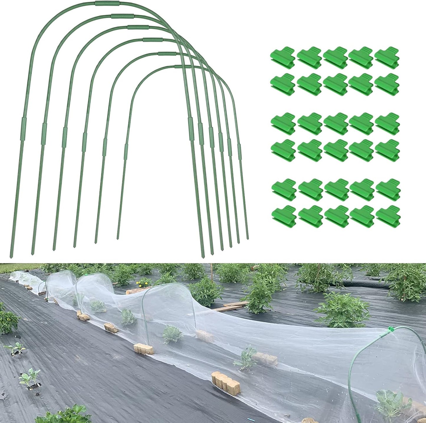 Garden Hoops Grow Tunnel for Raised Beds, 6 Sets 25.6" x 31.5" Rust-Proof Steel Greenhouse Hoops, Plant Support Garden Stakes Frame for Garden Fabric, Row Cover, Garden Netting