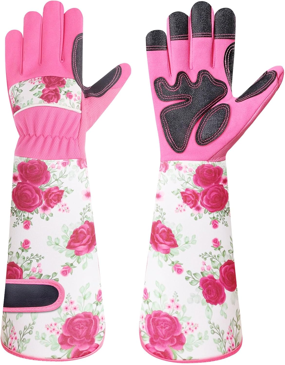 DLY Gardening Gloves for Women, Rose Gloves Gardening Thorn Proof, Long Garden Gloves for Women, Breathable & Durable Leather Gauntlet(Medium, Rose Red)