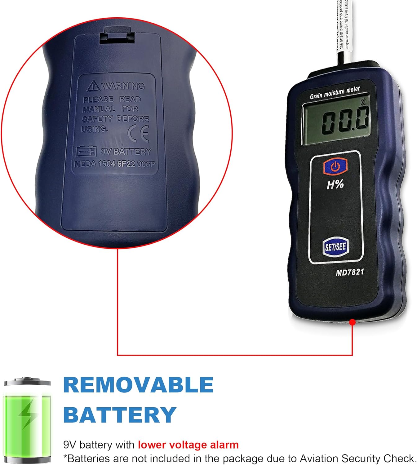 Grain Moisture Meter High Precision Grain Moisture Tester with Temperature Compensation Portable Seed Moisture Meter for 9 Grains Including Wheat, Rice, Corn, Millet, Un-husked & Husked Rice