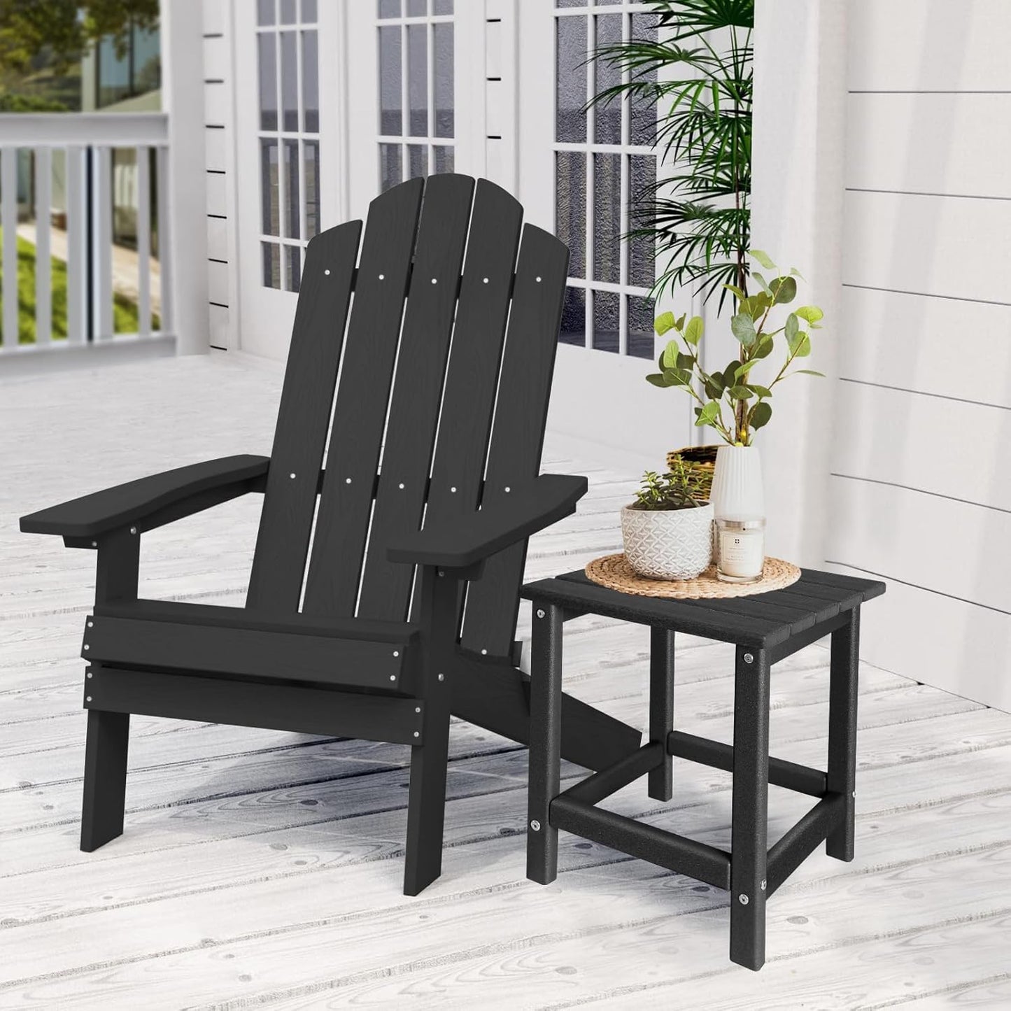 Adirondack Side Table Outdoor, HDPE Small Outdoor Table for Patio,Outside End Table for Porch, Deck, Pool, Weather Resistant/Easy Maintenance/Indoor or Outdoor Use, Back