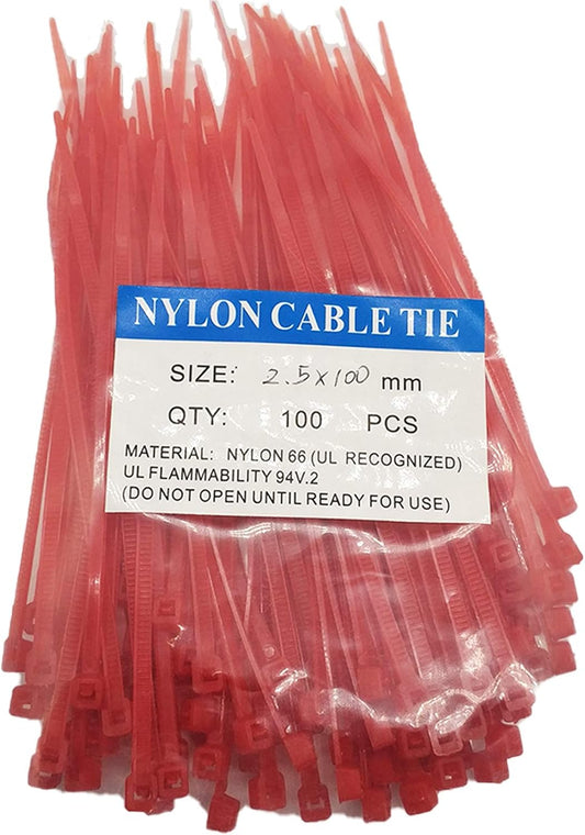 4 Inch Zip Ties (100 Pieces) 18lb Strength, Nylon Cable Wire Ties (Red)