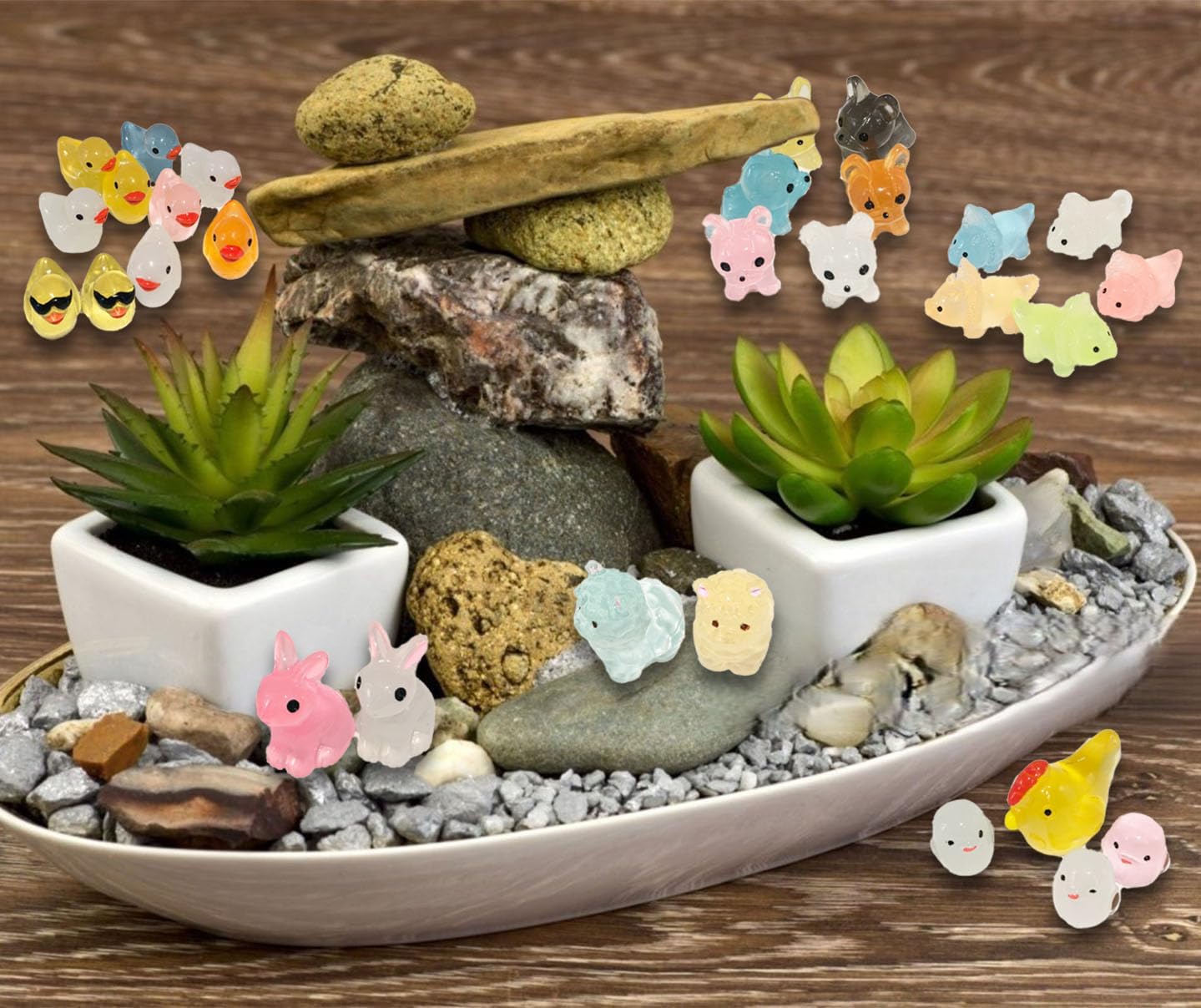 75 Pcs Luminous Mini Resin Animals Figurines Mini Ducks Glow in The Dark, Cute Dollhouse Miniatures for Fish Tank Decorations Aquarium Decorations Fairy Garden Accessories Miniatures Garden