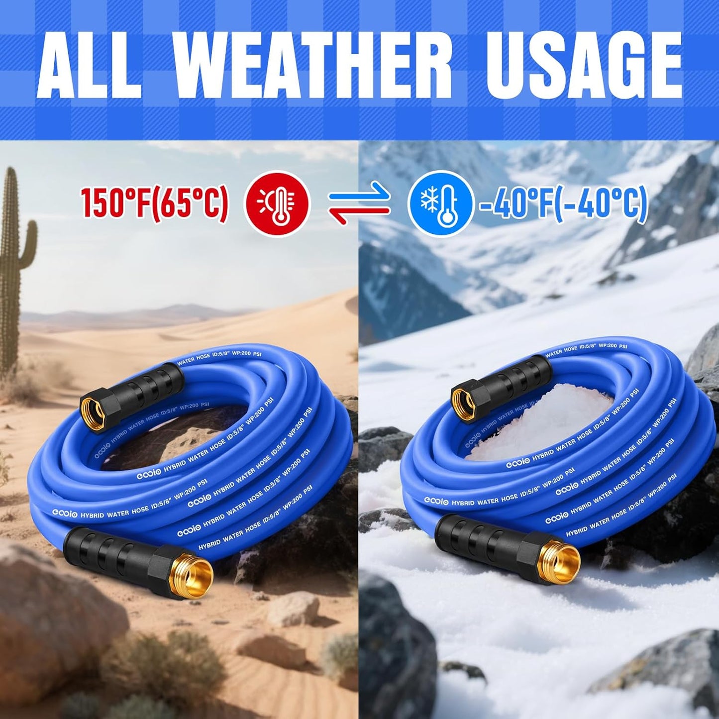 Heavy Duty Garden Hose 75 ft, Non-Expanding Flexible Water Hose, Kink Resistant Lightweight Hybrid Hose, Leakproof Hose Male to Female Fittings