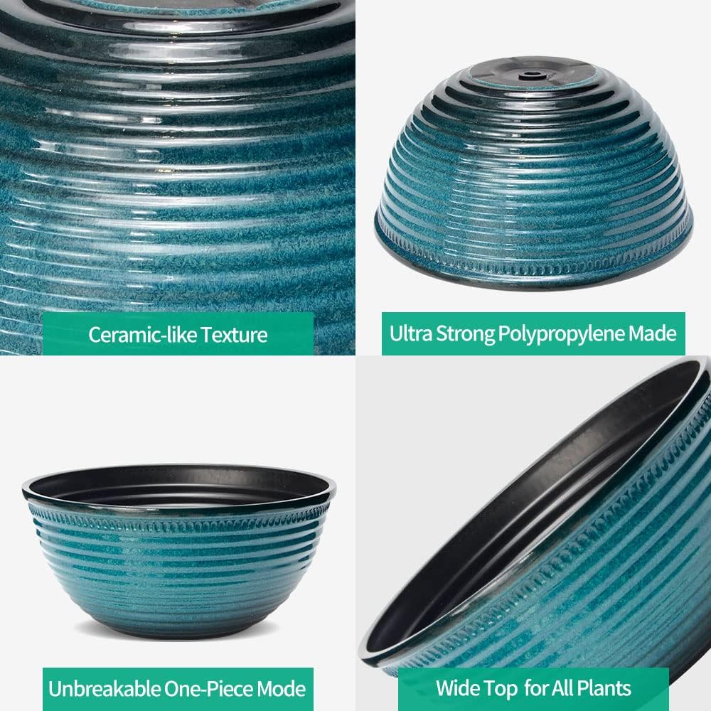 2 Pack 10 Inch Plant Pots,Durable Decorative Flower Pots Planters with Drainage Hole for Indoor and Outdoor Plants,Flowers,Succulents, Blue