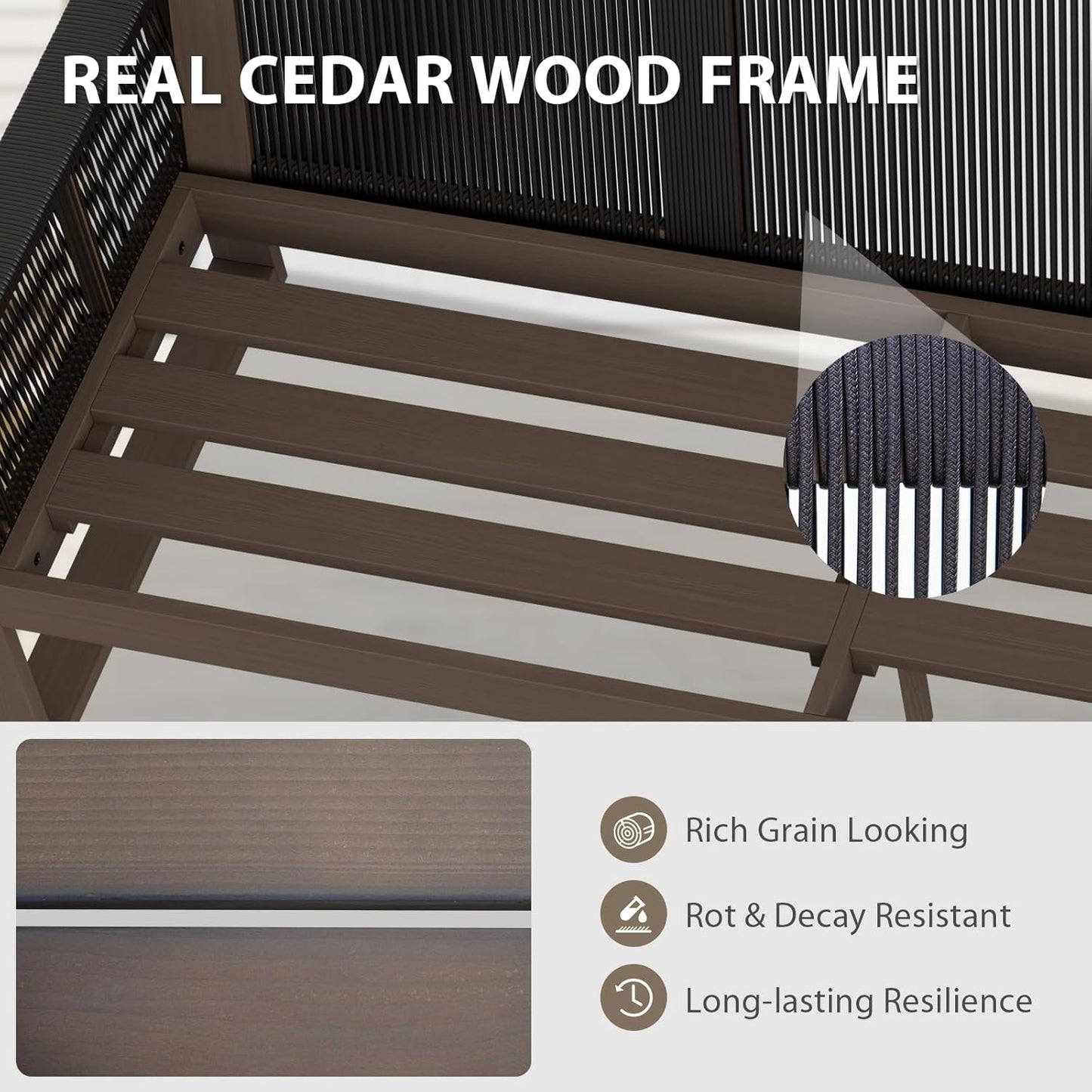 EAGLE PEAK Natural Wood Outdoor Patio Furniture, Cedar Furniture, Conversation Set, Outdoor Seating for Deck Patio Porch, Sofa, 2 Ottomans & Coffee Table, 4 Pieces, Brown/Red