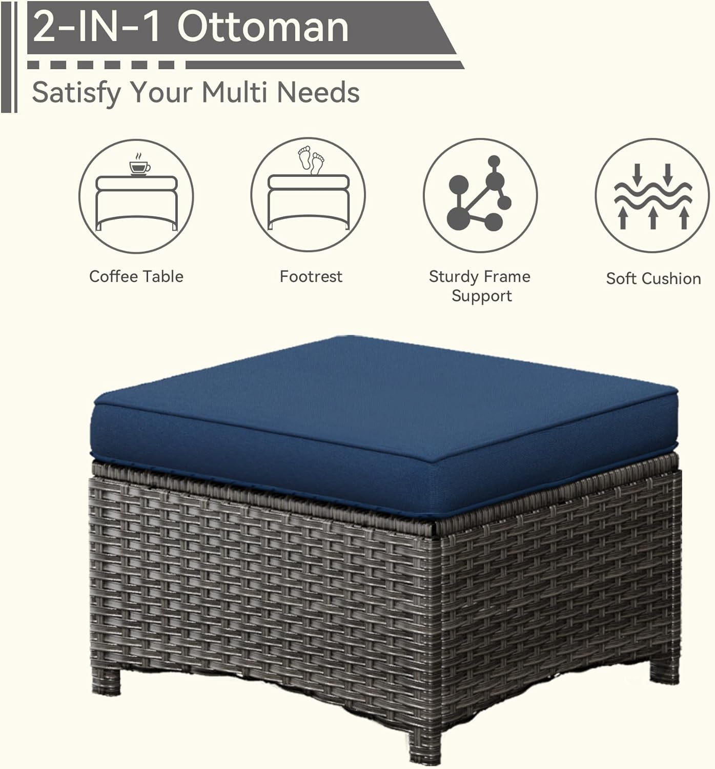 5 Piece Outdoor Patio Furniture Set Wicker Conversation Set Swivel Rocking Chairs with Side Table and Ottomans for Backyard, Porch, Deck, Blue