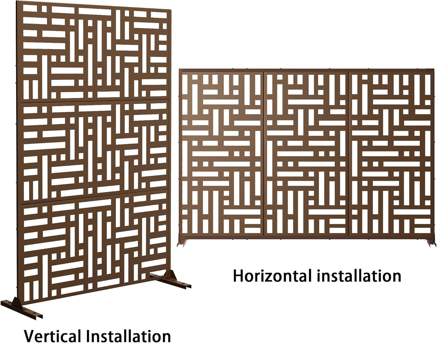 Metal Privacy Screen Outdoor 72" H×47" W,Freestanding Decorative Privacy Screen for Balcony Yard&Garden,Privacy Fence-Brown&Street