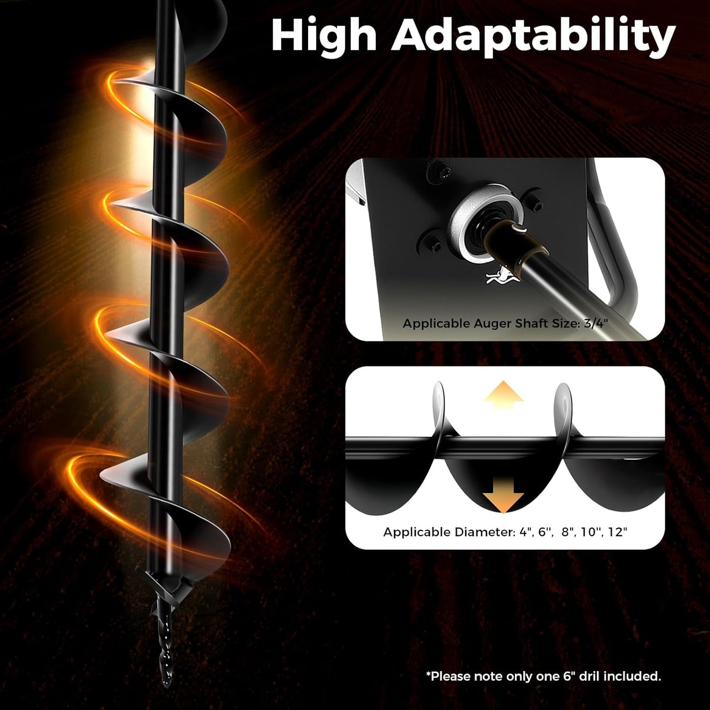 Post Hole Digger, 1500W Electric Post Hole Auger Earth Auger Digging Dril Digging Machine with 6" Digging Auger Bit and Extension Bar Set for Planting, Trenching in Garden (1500W,1x6" Drill)