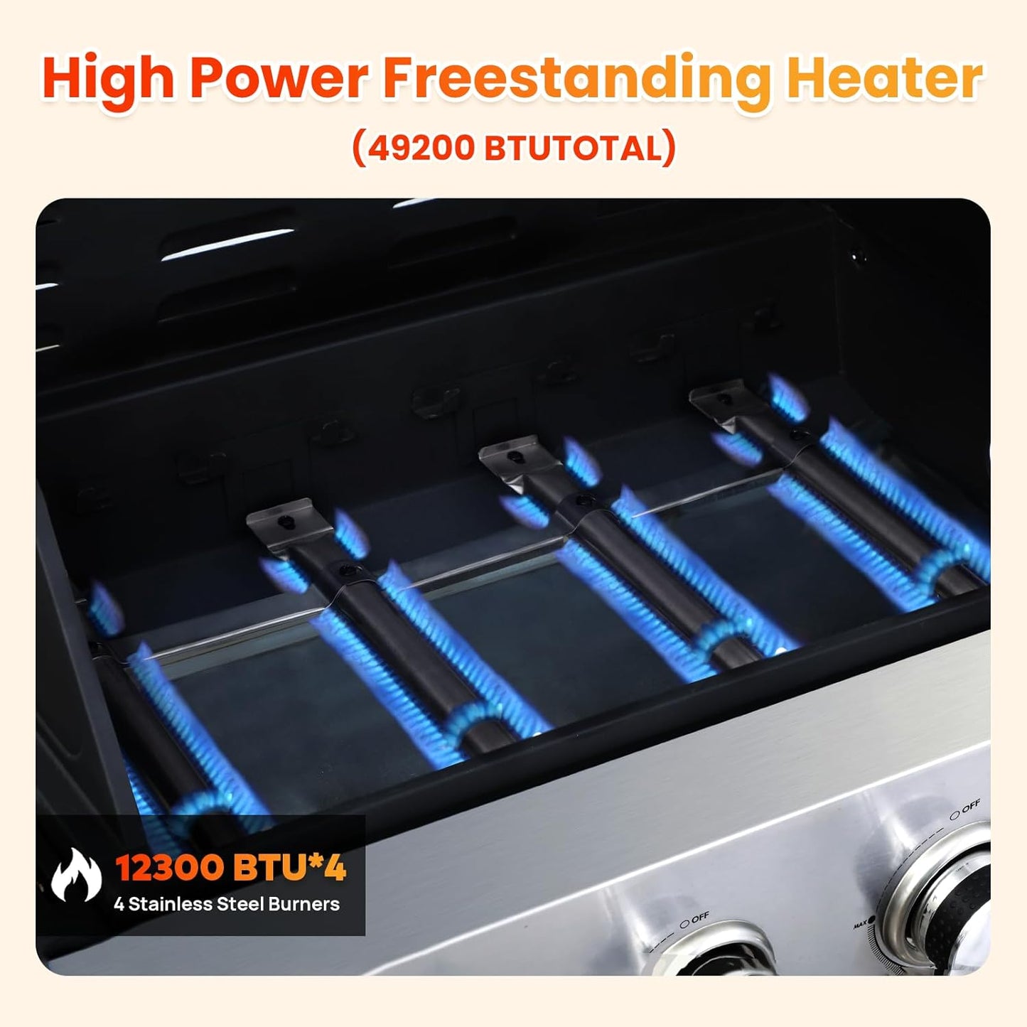 4-Burner Propane Gas BBQ Grill with Porcelain-Enameled Cast Iron Grates, Baking Sheet, 2 Foldable Side Table, 49,200 BTU Stainless Steel Grill for Outdoor Camping Barbecue Grilling Backyard Cooking