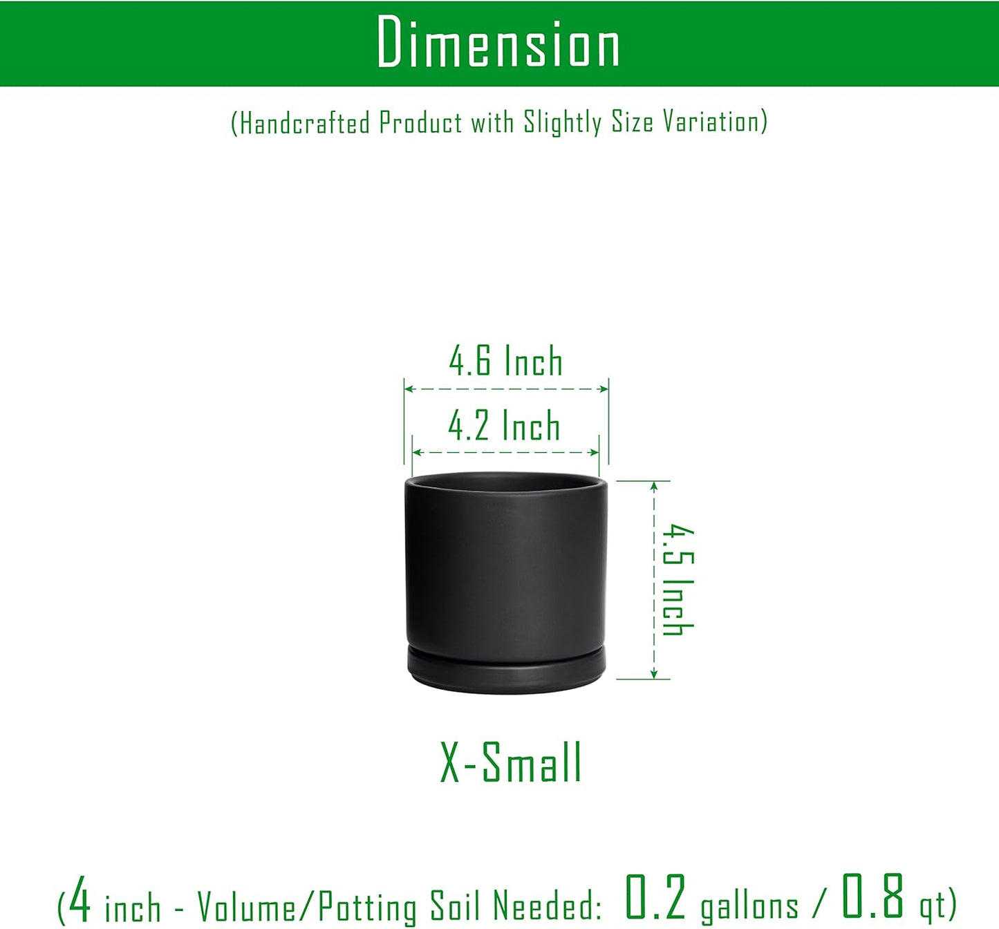 D'vine Dev Set of 4 Small Ceramic Plant Pots, 4.6 Inch Succulent Planter Pot for Plants with Drainage Hole and Saucer, Black, 94-X-B-2