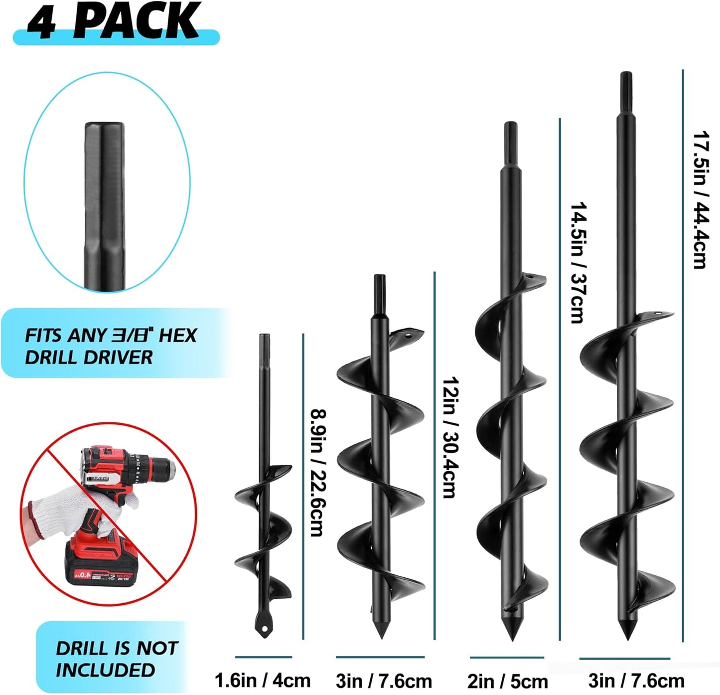 ERYTLLY Bulb Planter, Auger Spiral, Garden Planter Tool 4 Sets,Rapid Umbrella Hole Digger for Planting Bulb Seedlings Bedding Tulips, and Digging Weeds Roots