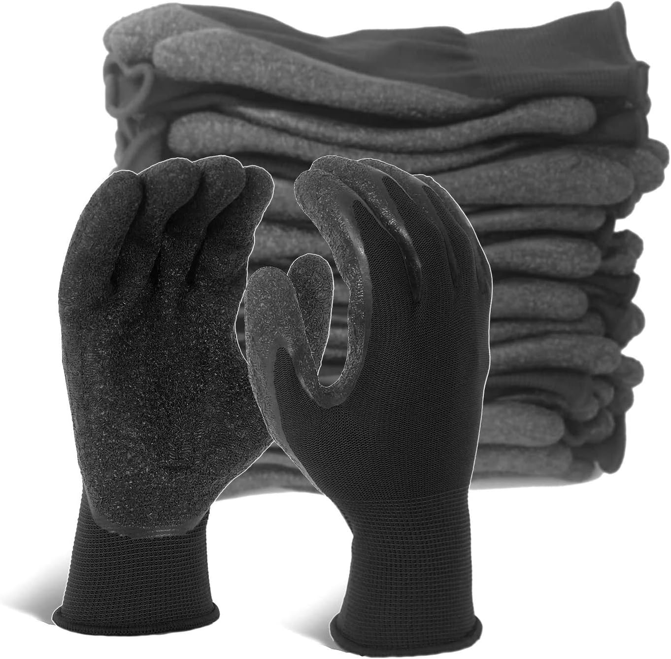 Evridwear Crinkle Latex Rubber Hand Coated Safety Work Gloves for Men Women General Multi Use Construction Warehouse Gardening Assembly Landscaping (XS-Size) 12 Pairs Pack