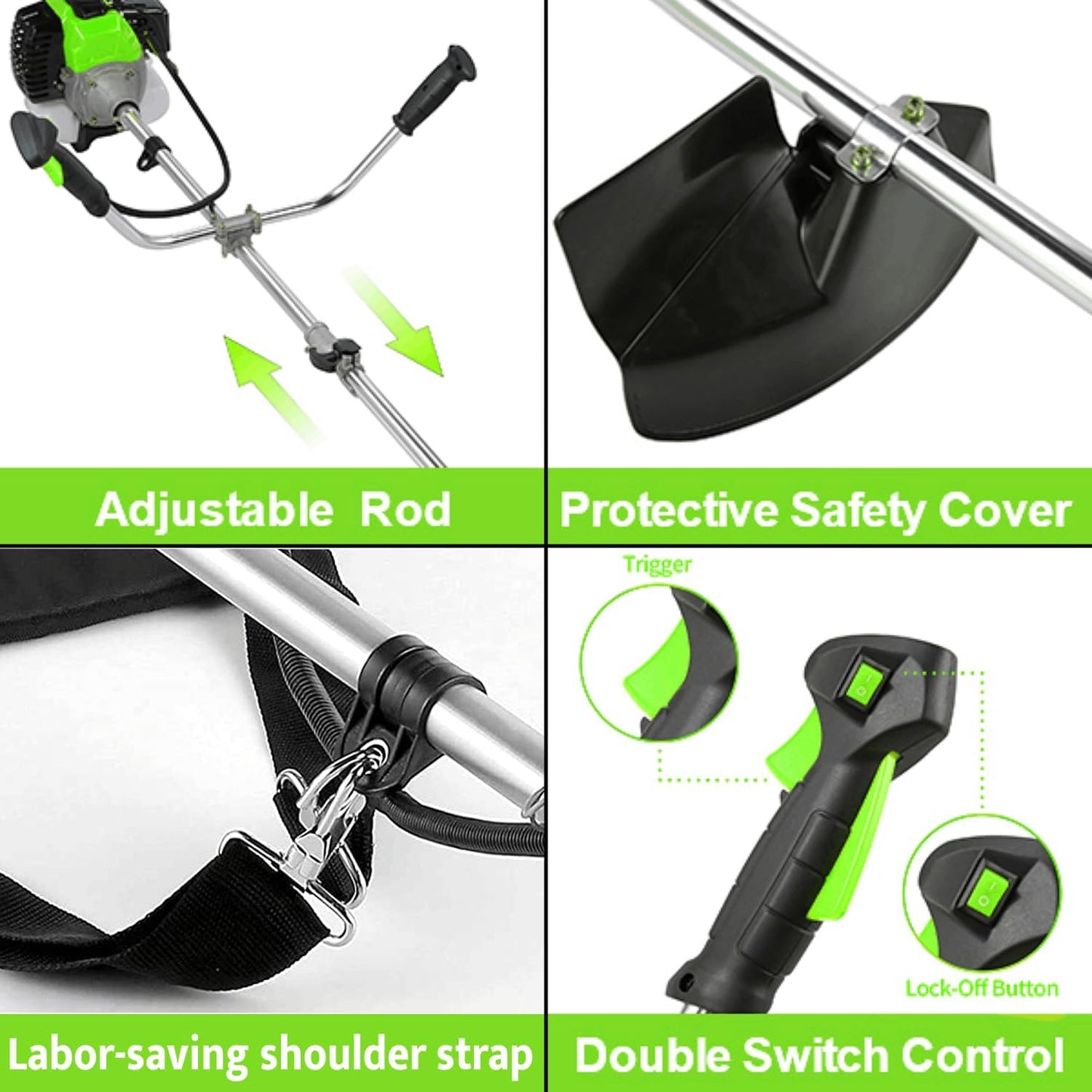 58CC Weed Wacker, Weed Eater Gas Powered 4 in 1 Cordless, String Trimmers 2-Cycle Gas Brush Cutter Weed Wacker Straight Shaft Gas Grass Trimmer for Lawn and Garden Care Trimming (Green)