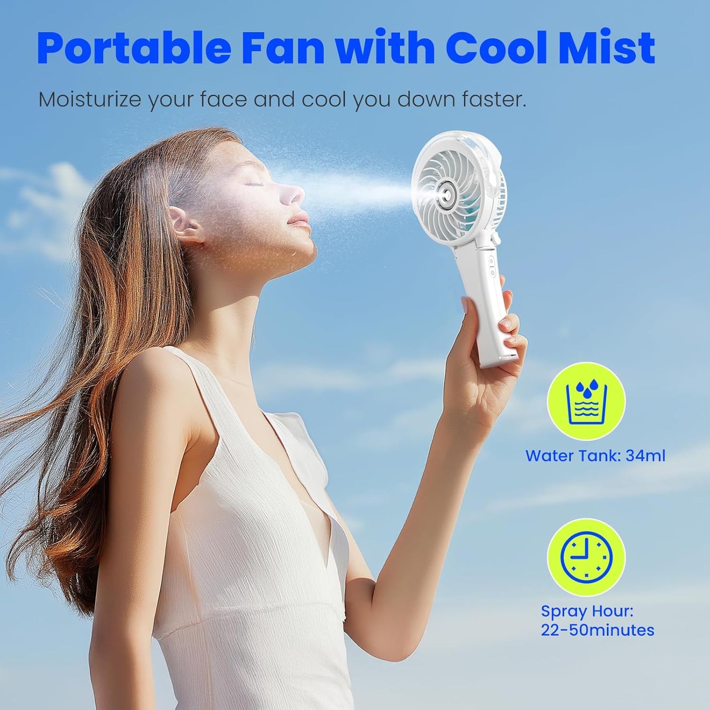 HandFan 2025 Upgraded Portable Misting Fan, Two Button Easy Operation, Handheld Rechargeable Mister Fan, Spray Water Mist Fans, Mini Electric Cooling Fans for Travel, Outdoors, Disney(White)