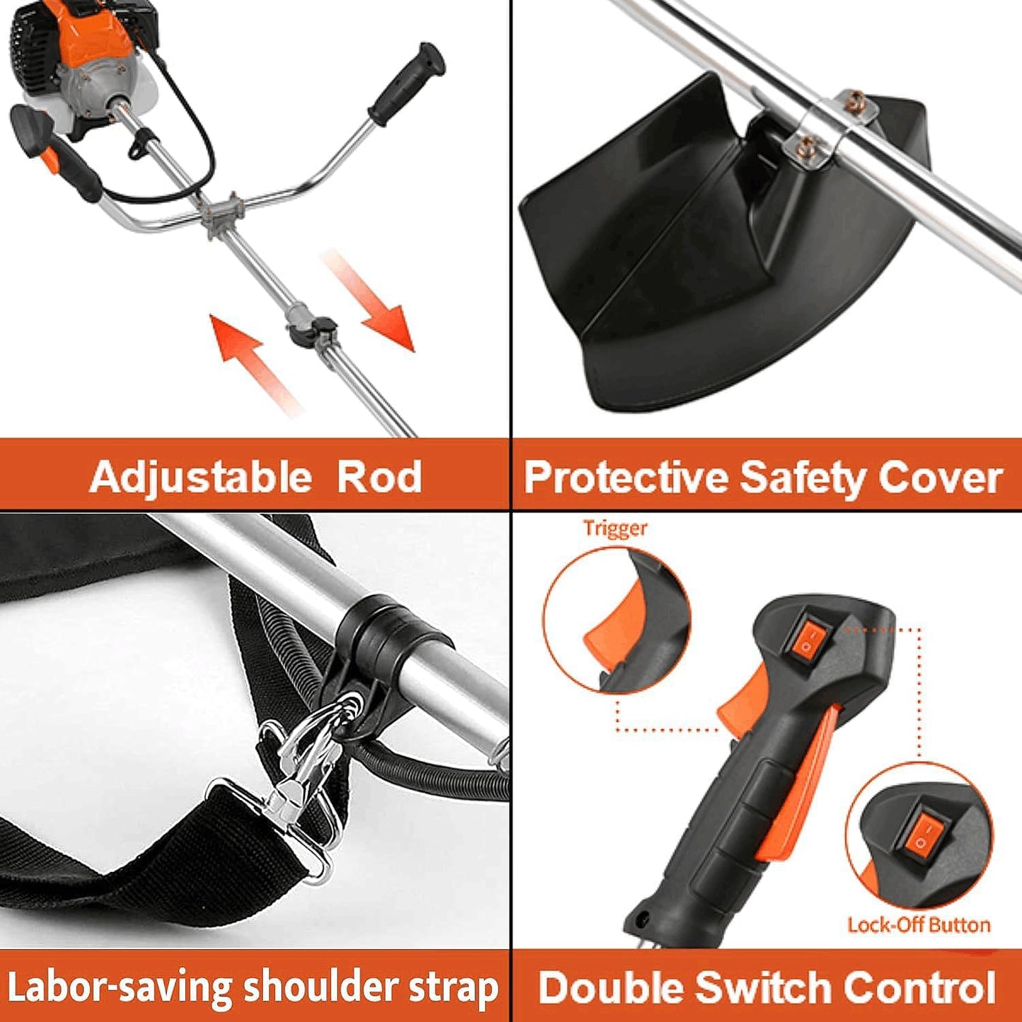 4-in-1 58CC Weed Wacker, Weed Eater Gas Powered Cordless, String Trimmers 2-Cycle Gas Brush Cutter Weed Wacker Straight Shaft Gas Grass Trimmer for Lawn and Garden Care Trimming (Orange)