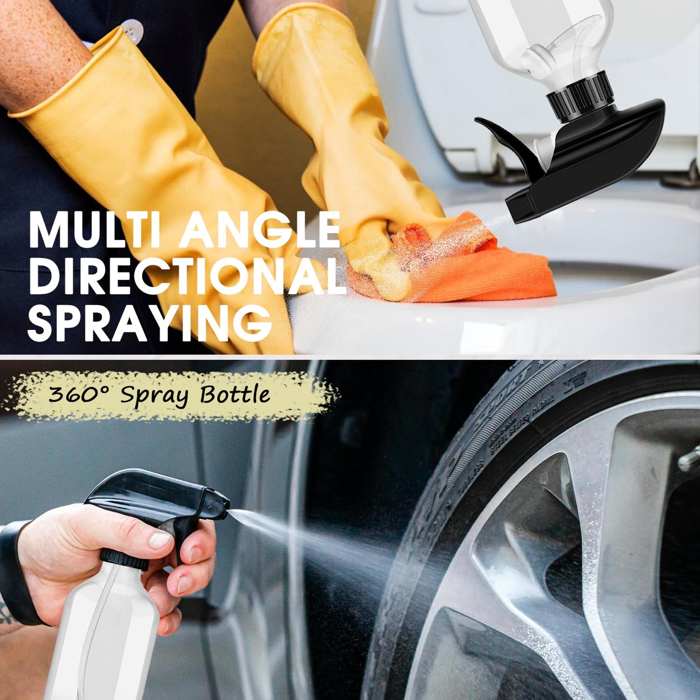 2 Packs Plastic Spray Bottles 360° Water Spray Bottle for Cleaning - 10 oz/300 ml Upside Down Spray Bottle Refillable Small Squirt Bottle with Adjustable Nozzle for Hair, Cooking, Plant, Pet (Green)