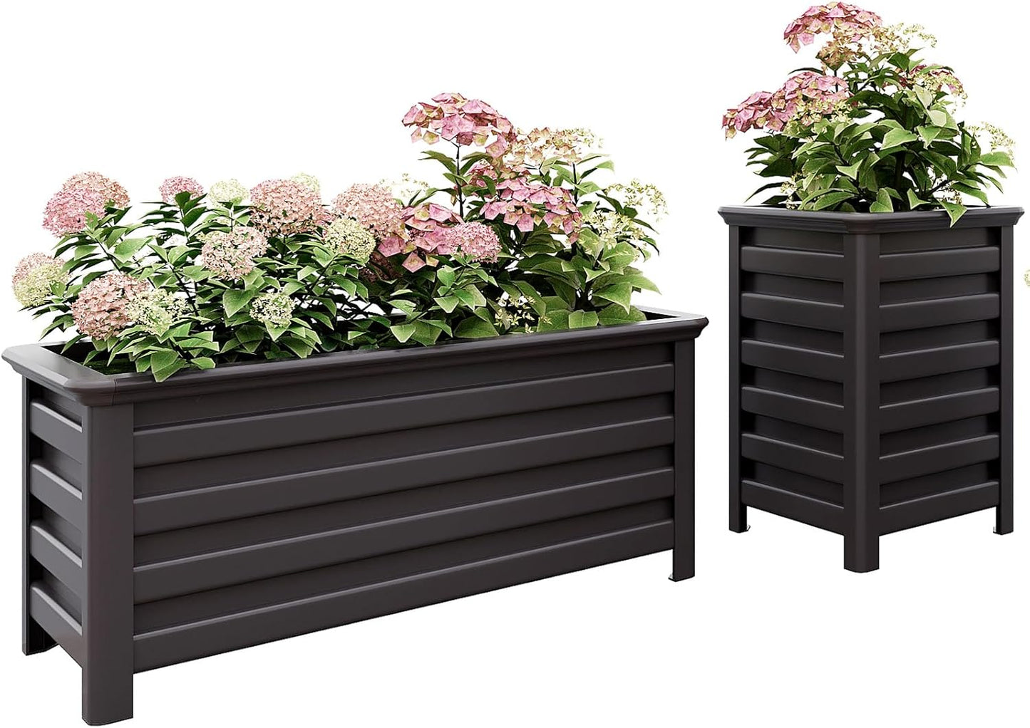 Aluminum Outdoor Planter - 19.68" Tall Planter Box for Patio Porch Indoor or Outdoor Durable Weather-Resistant Large Planters for Flowers with Drainage Hole, Dark Brown, 19.68"D x 19.68"W x 27.56"H