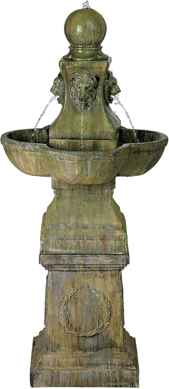 Royal Lion 54" High Large Italian Outdoor Decor Faux Stone Floor Fountain Standing Pedestal Tall Bubbler Water Feature for Outside Garden Patio Yard Backyard Porch Deck Relaxation - John Timberland