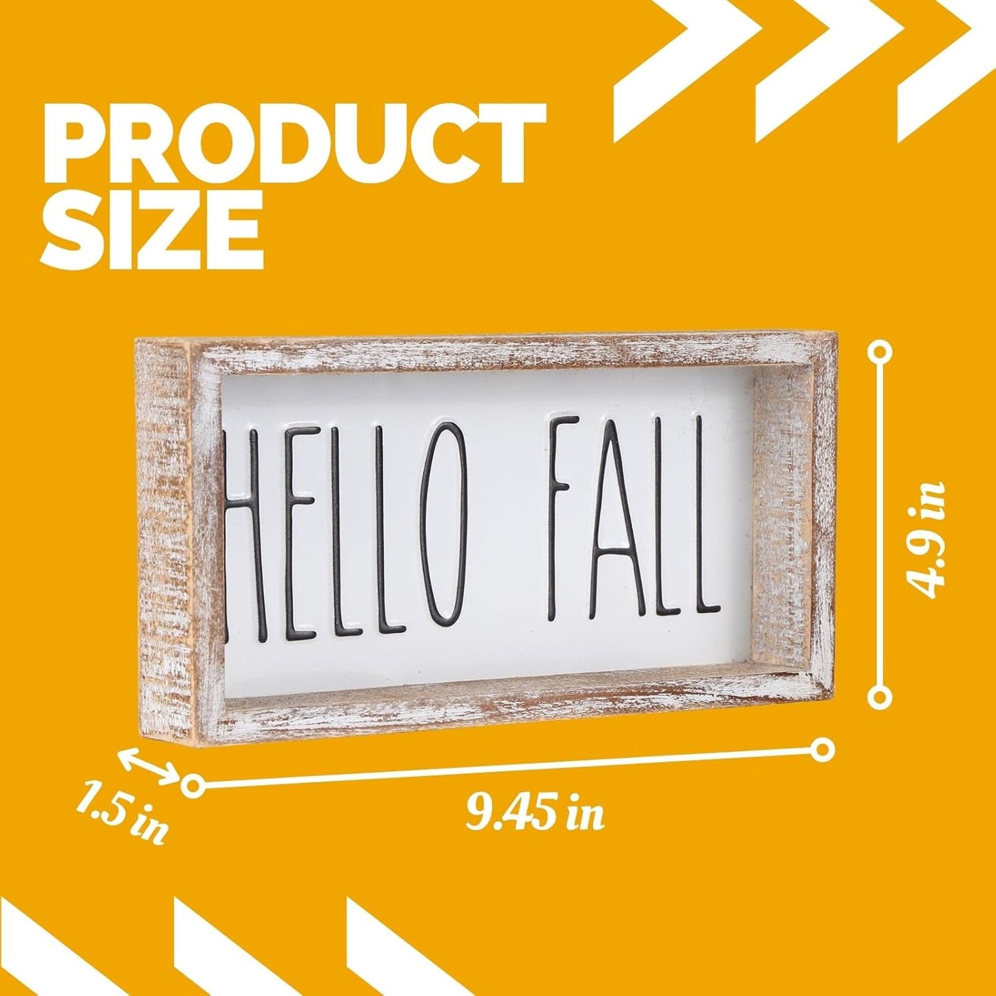 Fall Decor, Hello Fall Block Sign for Shelf, Mantel, Table, Rustic Thanksgiving Decoration, Autumn Tiered Tray Decor, Embossed Metal With Wood Frame Black