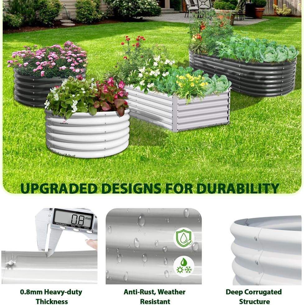 A ANLEOLIFE 6-Pack 4X4X1.5ft & 8X4X1.5ft Deep Root Galvanized Raised Garden Beds Outdoor for Planting Vegetables Flowers Herb