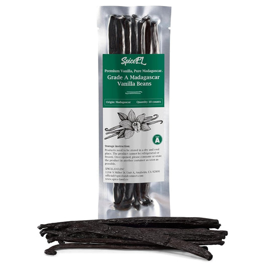 SPICEEL Madagascar Vanilla Beans Grade A Vanilla Pods for Making Vanilla Extract, Whole 5" - 7" Vanilla Beans for Baking, 10 Counts