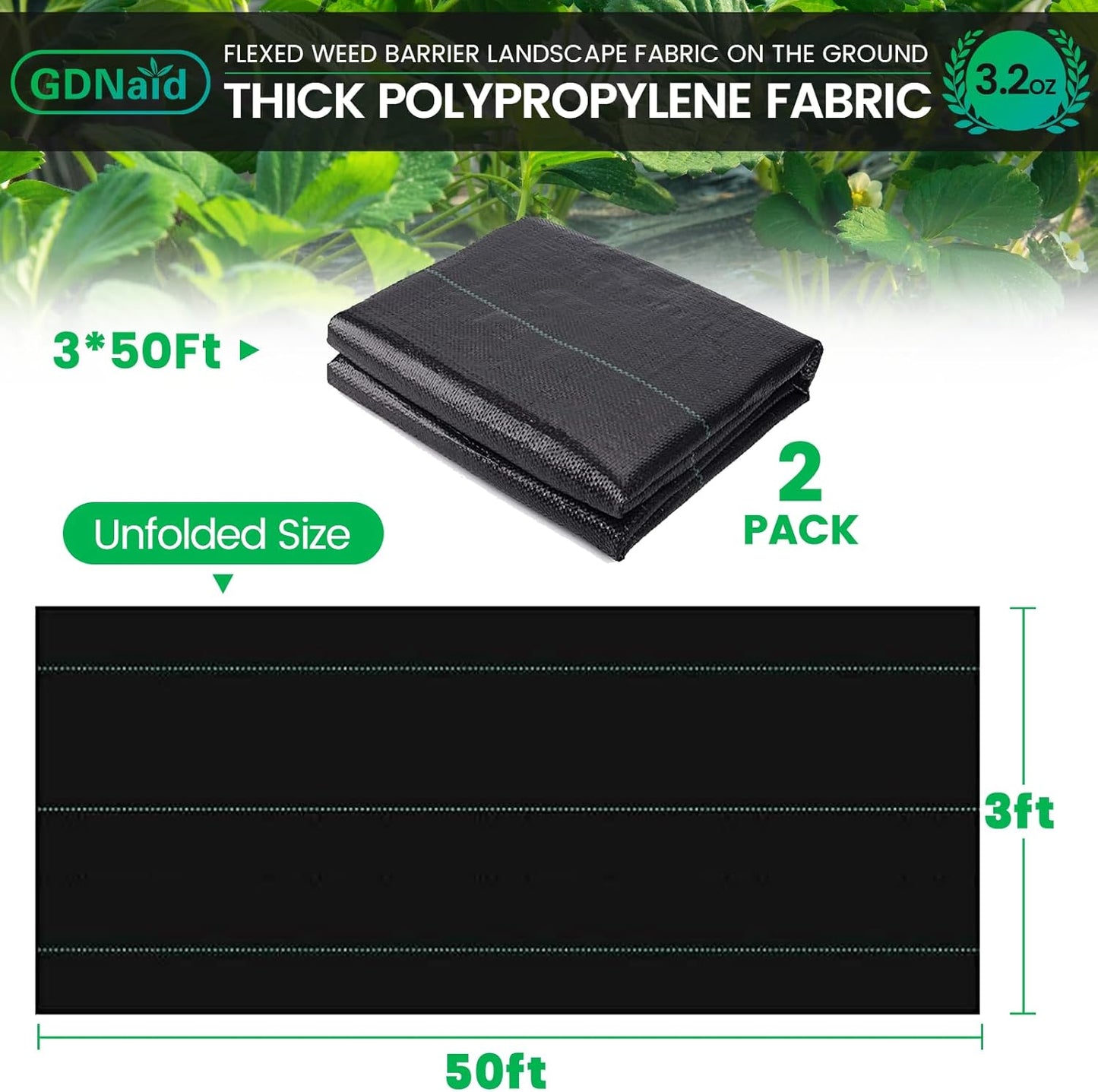 3ftx100ft Weed Barrier Landscape Fabric Heavy Duty, 3.2oz Weed Barrier Fabric, Easy Setup Woven Garden Landscaping Fabric