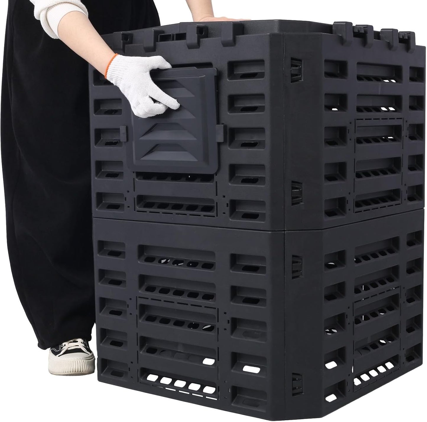 90 Gallon Garden Composter Bin - Premium Recycled Plastic, Large 340 Liter Capacity, Easy Assembly, Lightweight, Aerating Outdoor Compost Box for Fertile Soil