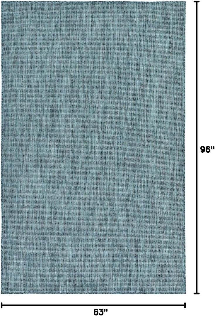 Unique Loom Collection Casual Transitional Solid Heathered Indoor/Outdoor Flatweave Area Rug (5' 3" x 8' Rectangle, Teal/Navy Blue)