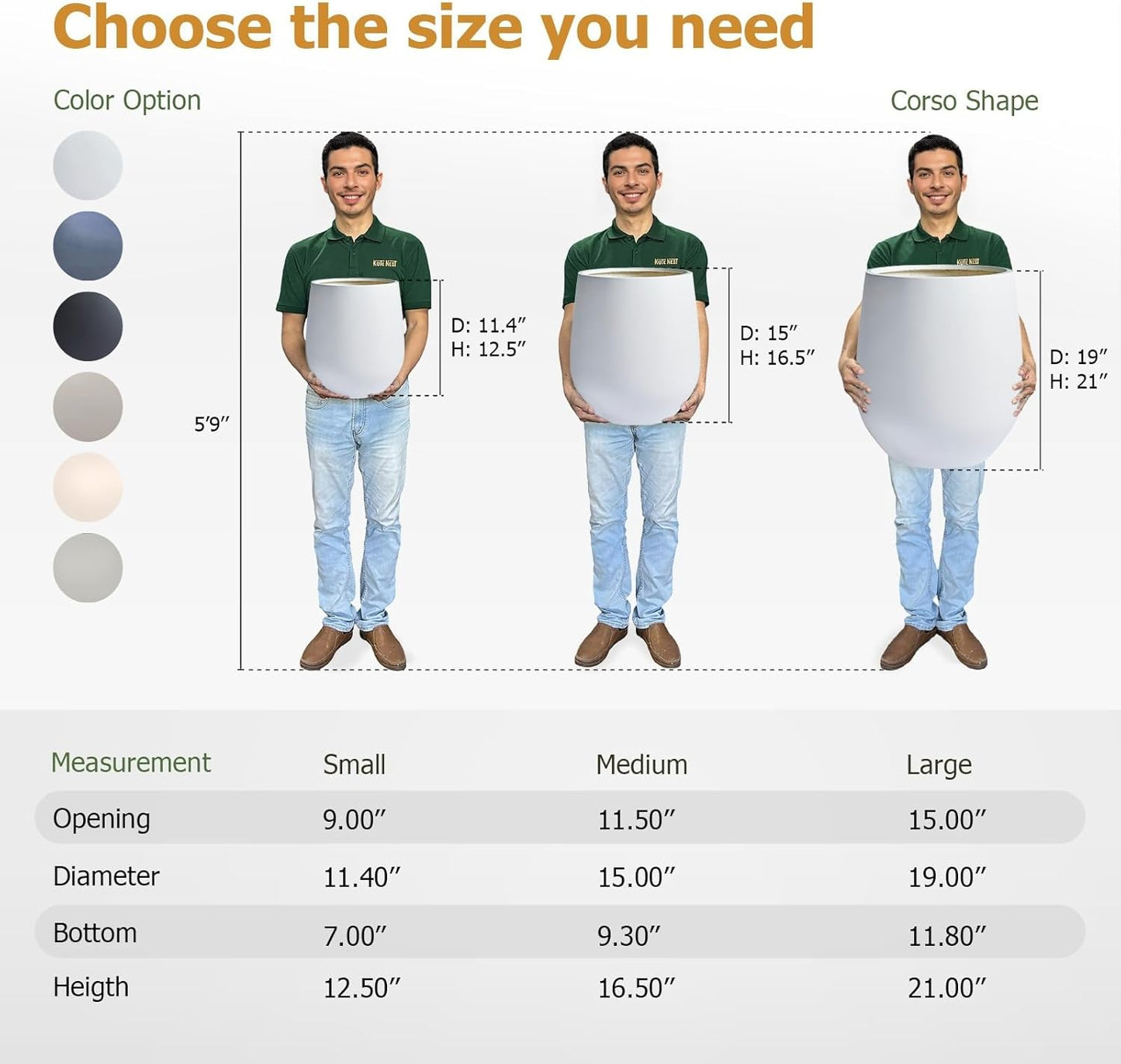 12.5"H x 11.4"D Corso Fiberstone Round Tapered Planter with Drainage Hole, Smooth Finishes, Weather Resistant for Indoor and Outdoor Use, Included 2 Extra Coco Mats (White, 9" Pot Opening)