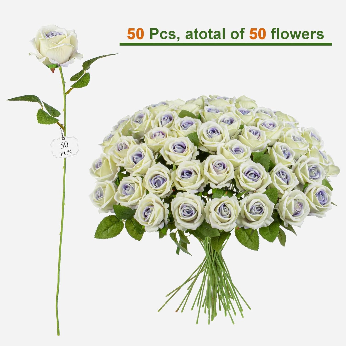 Fake Plants Roses Flowers Plastic Flowers Spring Decorations for Home Gifts for Gf Roses Artificial Flowers for Vase Fake Flowers Home Decor19.6”(Purple Heart 50PCS)