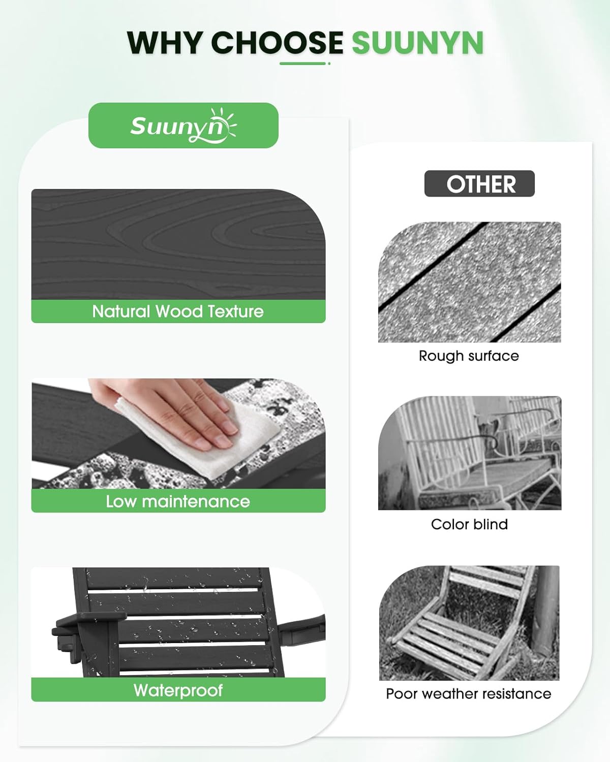 Folding Adirondack Chair HDPE All-Weather Adirondack Chairs with Cup Holder, Outdoor Fire Pit Chairs Lawn Chair for Deck Patio Garden (Black)