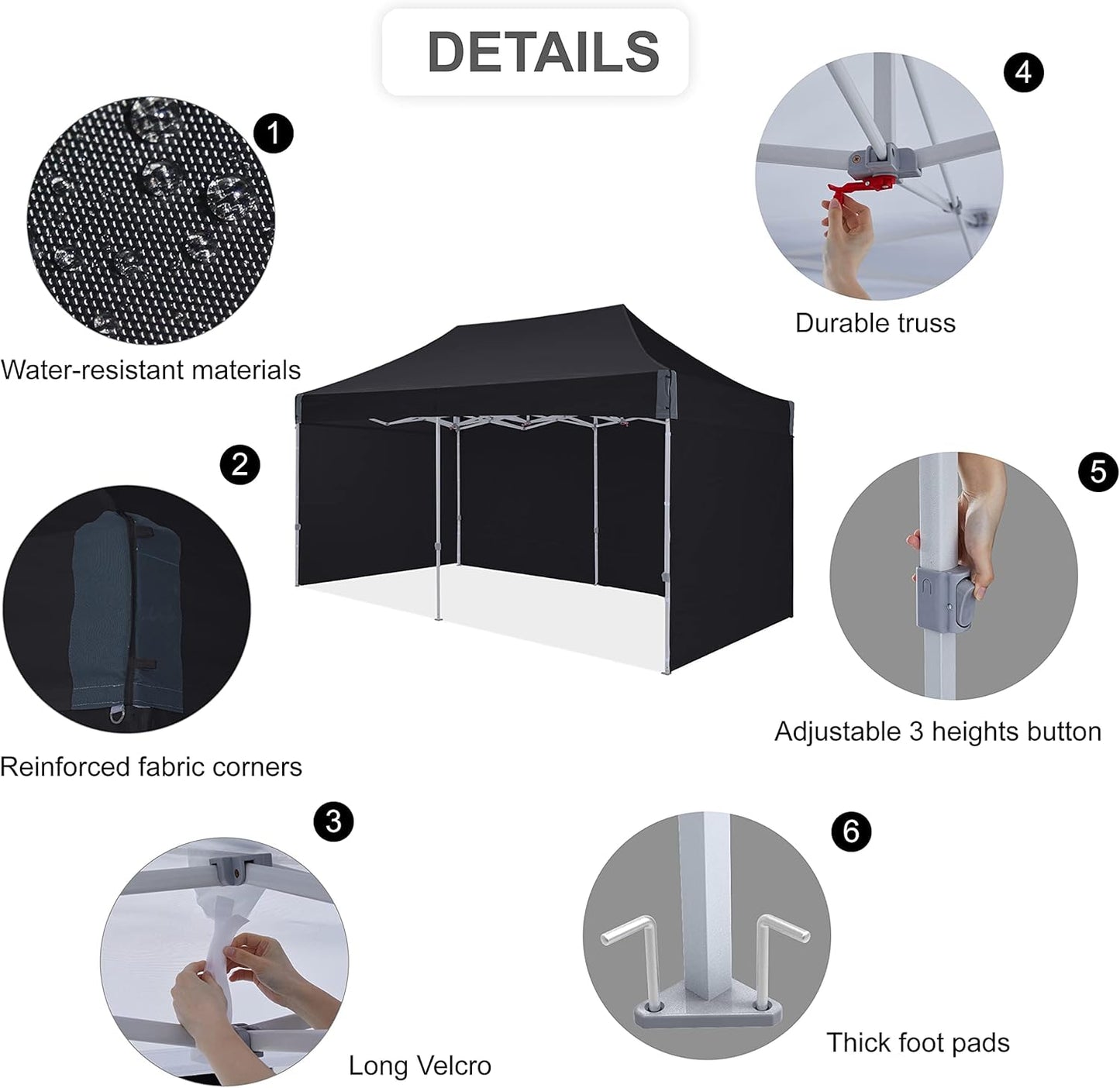 10x20 pop up Canopy, Eazy up Outdoor Patio Canopy Tent with sidewalls, Heavy Duty Commercial Instant Tent with Sand Bags for Deck, Party, Camping, Backyard, Playground, Black