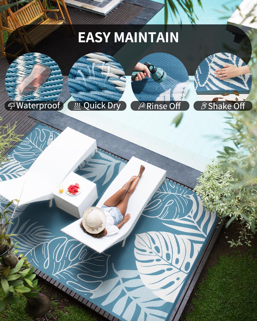 COCOER Tropical Outdoor Rug 8x10 Reversible-Waterproof Patio Rug-Quick Dry Outdoor Carpet-Outdoor Area Rugs Indoor Outdoor Rugs-Outside Rug Patio Decor for Porch Deck Balcony Backyard