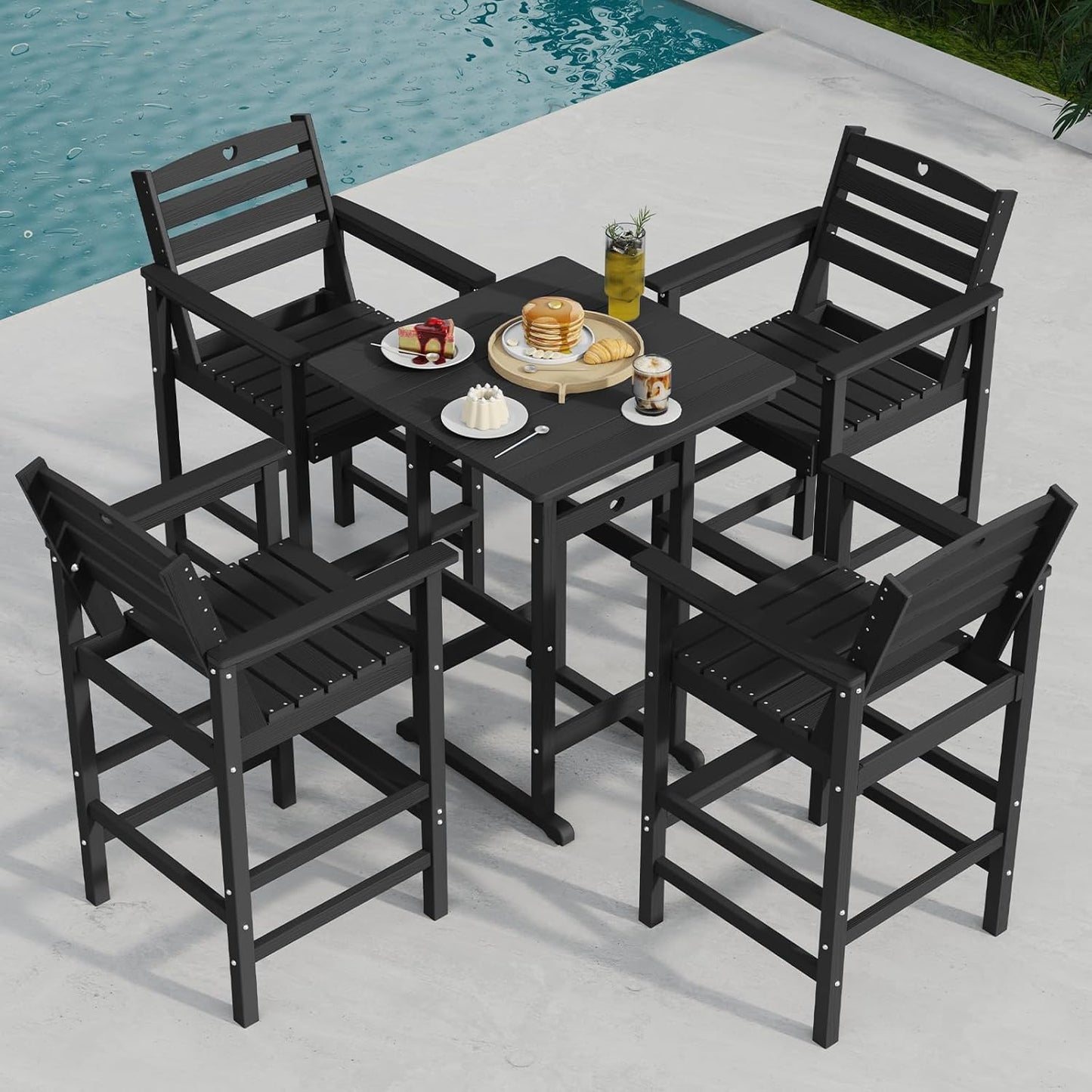 Adirondack Outdoor Bar Table, Durable HDPE Composite, Weather Resistant, Easy to Clean, Perfect for Backyard and Poolside Use, Black