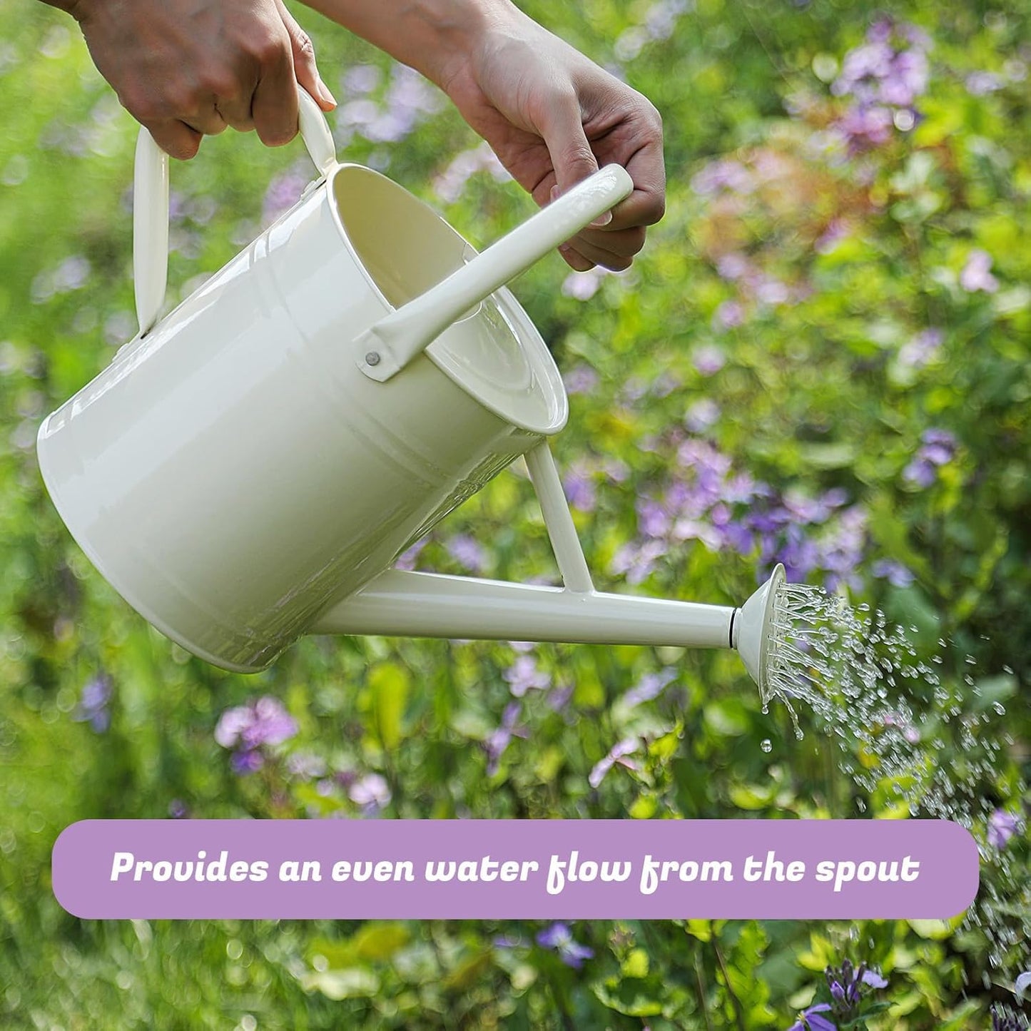 1 Gallon Watering Can for Plants, Watering Cans for Indoor&Outdoor Gardening, Galvanized Steel Watering Pot with Removable Spout, Metal Water Can with Ergonomic Movable Handle(White)