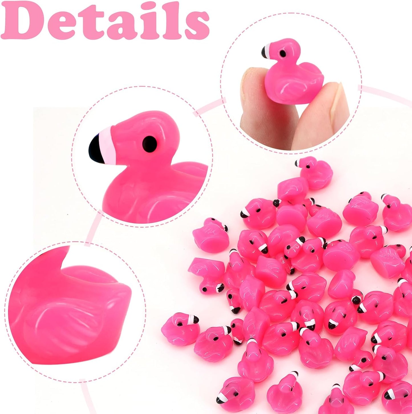 50pcs Mini Resin Flamingo Ducks, Tiny Flamingo Figurines to Hide, Miniature Pink Flamingos Decor for Dollhouse Micro Fairy Garden Landscape DIY Craft