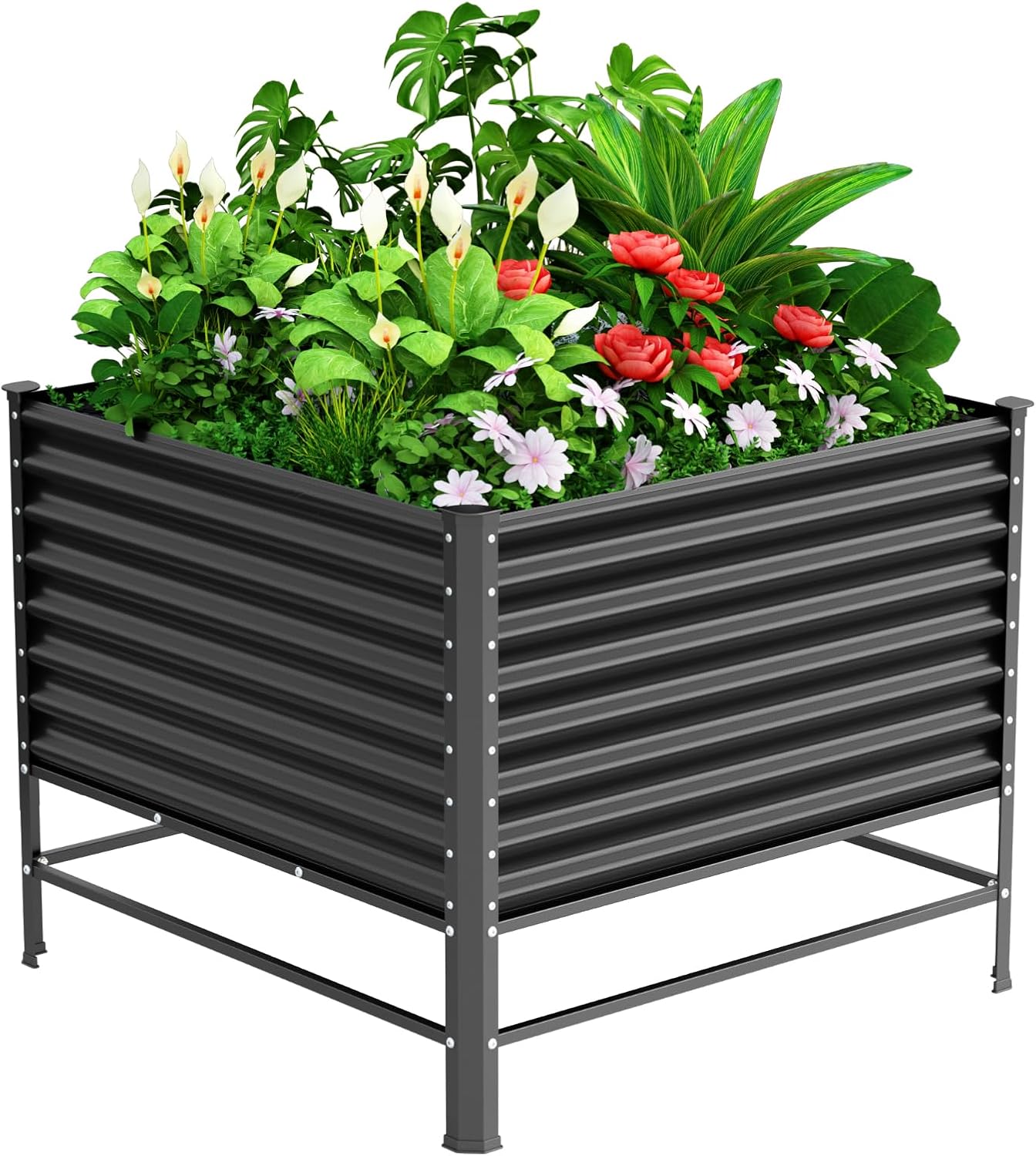 Doniks Raised Garden Bed with Legs, 48×48×37in Large Outdoor Metal Galvanized Garden Planting Box,1200lb Capacity for Vegetables Lawn Green Flowers, Fruits, Terrace