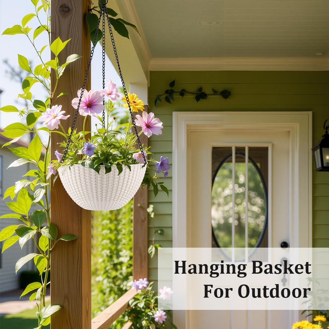 Hanging Planters for Indoor Outdoor Plants 8 and 10 Inch, 4 Packs Plant Hanger with Drainage Holes, Hanging Basket Flower Pot Perfect for Home, Office and Garden,White