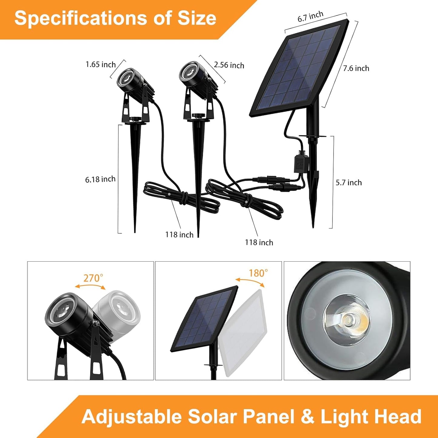 DLLT LED Solar Spotlights Outdoor, 2-in-1 Solar Landscape Spotlights IP65 Waterproof, 9.8ft Cable 2-in-1 Solar Powered Lights, Auto On/Off for Garden, Yard, Driveway, Lawn, Green Lighting