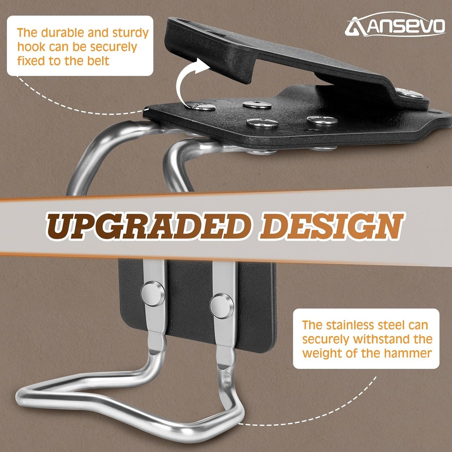 Hammer Holder for Belt, Hammer Holster Metal Crafted Suitable for Work Belts Construction Craftsman Carpenter Electrician Garden