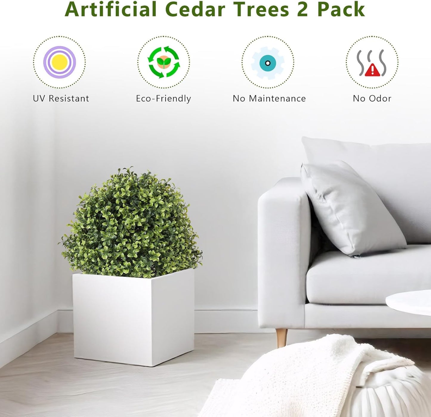 THE BLOOM TIMES 2ft Faux Boxwood Plants Outdoor Set of 2, Topiary Balls Artificial Outside Trees, 24" UV Resistant Fake Greenery Bushes & Shrubs for Front Porch Planter