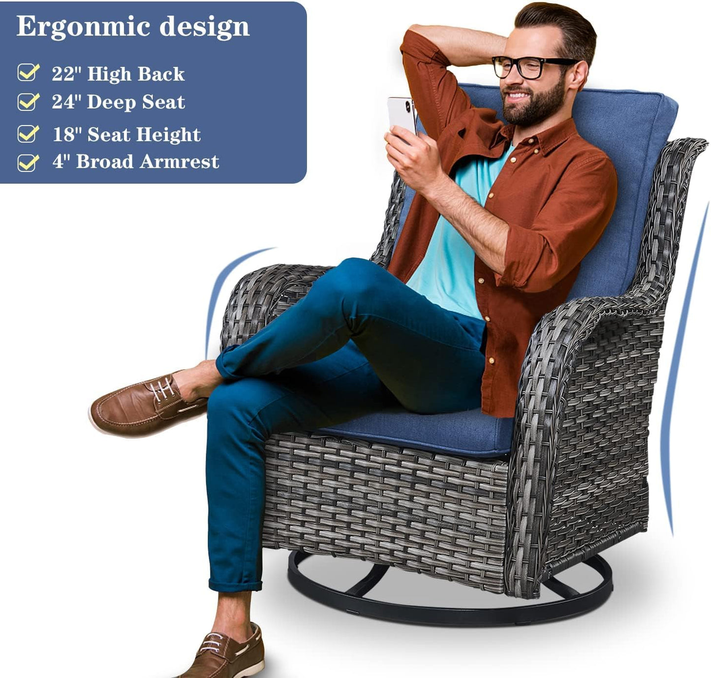 4 Piece Patio Furniture Set - Outdoor Glider Bench with Swivel Rocker Chairs and Coffee Table, High Back Small Outdoor Conversation Furniture Sets for Deck Sunroom Balcony Backyard