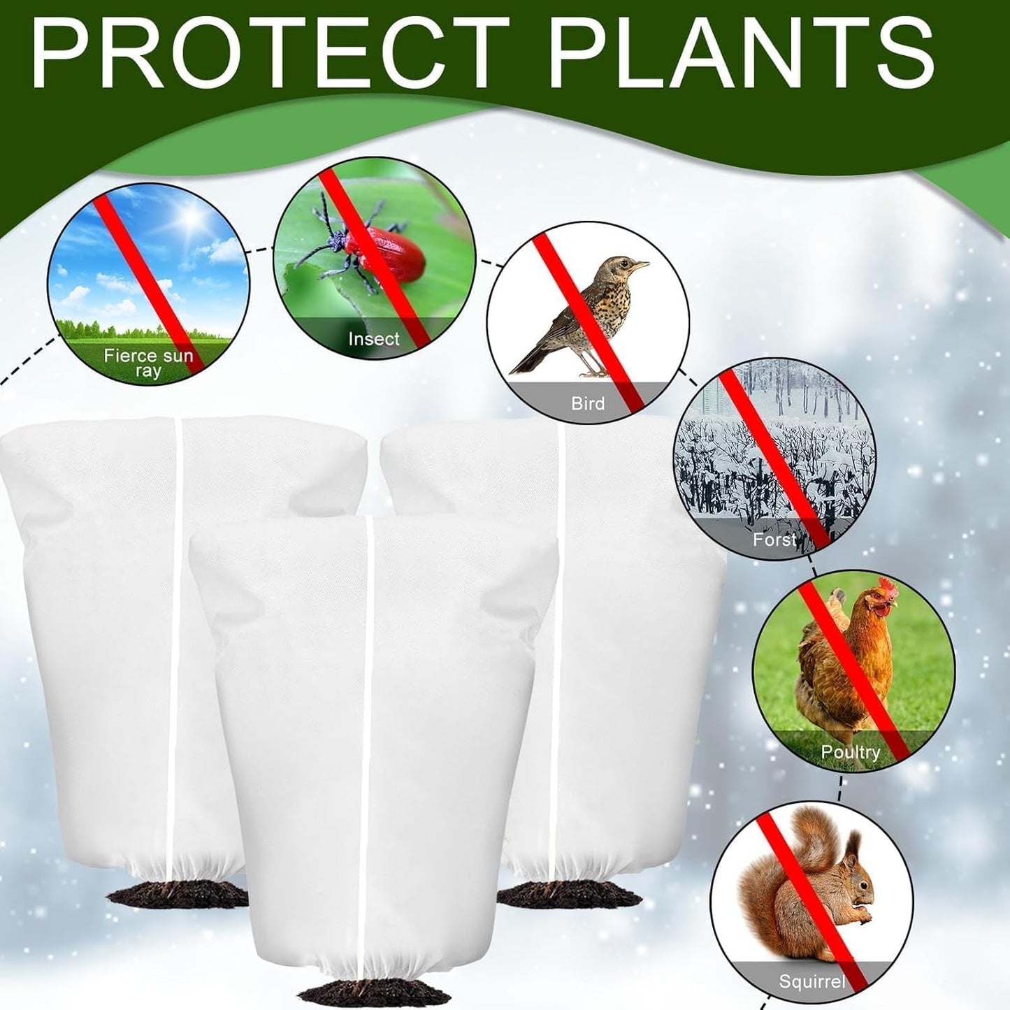 4 Pcs Plant Covers Frost Protection Bag 71" x 47" Winter Reusable Plants Jacket with Drawstring Shrub Protection Wraps Bags Frost Blanket for Winter Outdoor Garden Plants