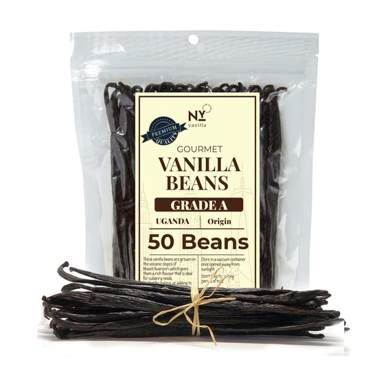 50 Vanilla Beans Grade A+, | Gourmet Whole Vanilla Bean Pods For Making Extract & Baking, Cooking & Homemade Extract| ~6-8 inches, Non-GMO. By NYVanilla