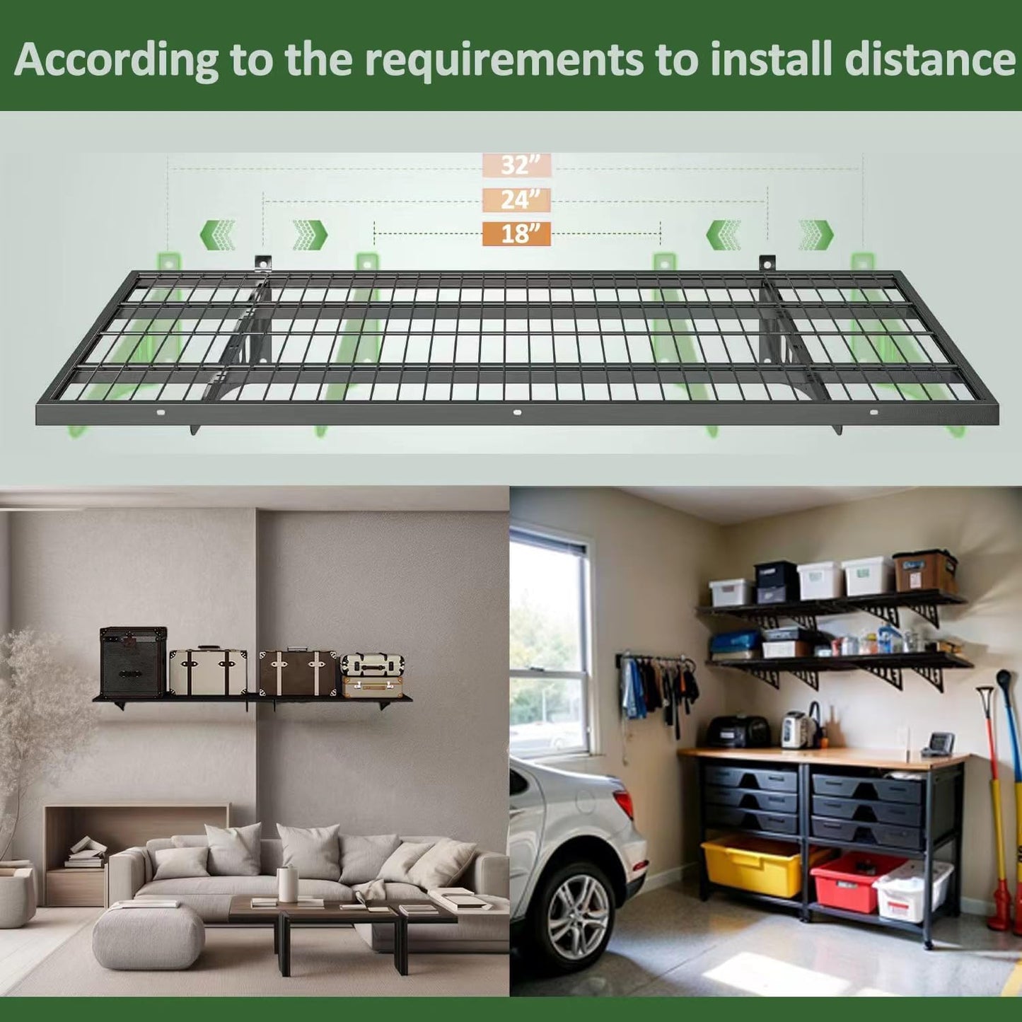 1 Pack Garage Wall Shelving, Heavy Duty 1.5' x 3.8' Wall Mount Storage Shelf with Hooks, Garage Storage Rack Floating Shelves, Holds 250 lbs Each