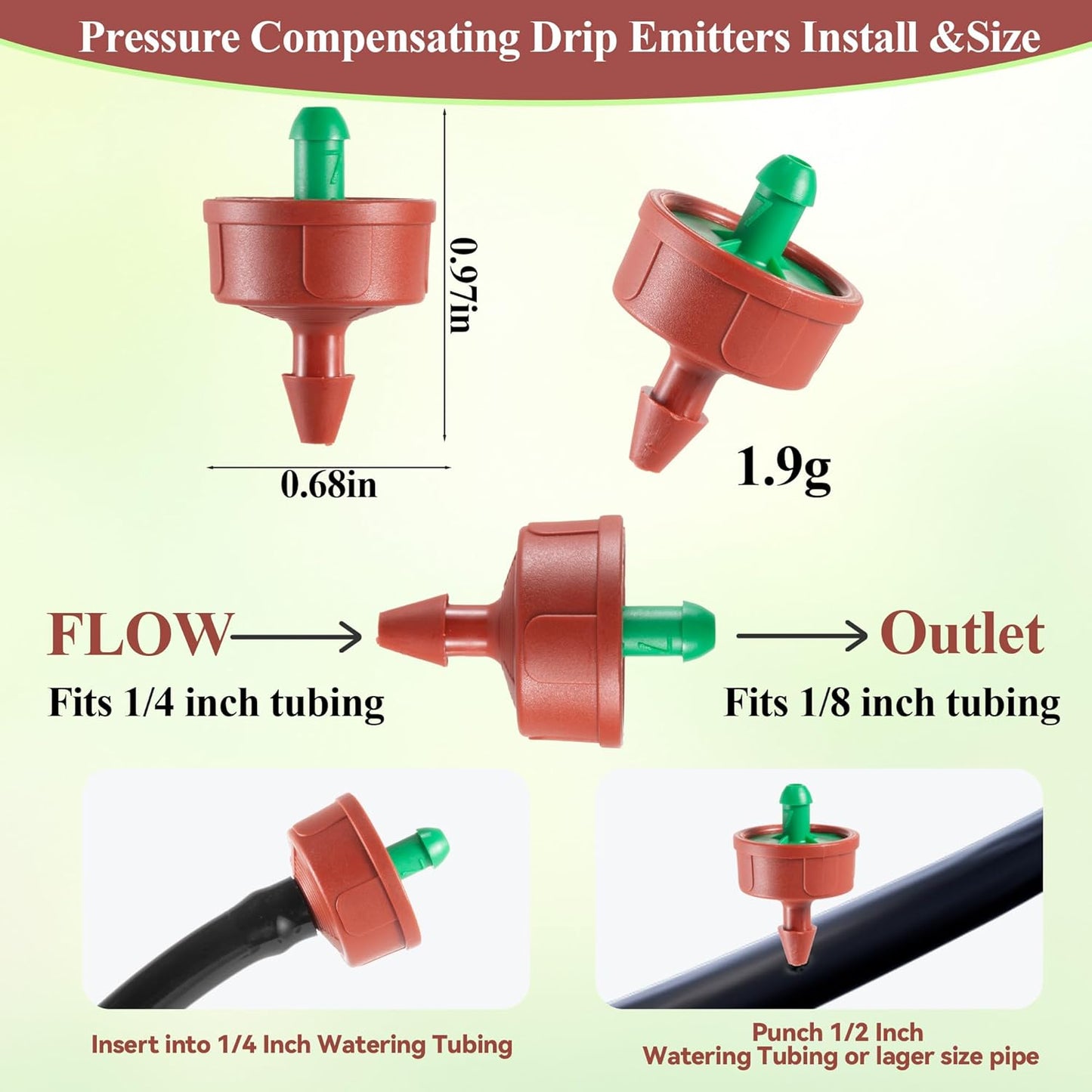 200Pcs 0.25 GPH Pressure Compensating Irrigation Spot Drippers,Constant Flow Barb Outlet Watering Dripper Emitters Heads Parts for 1/4 Inch Watering Tubing Line for Garden Pots Plant Irrigation System