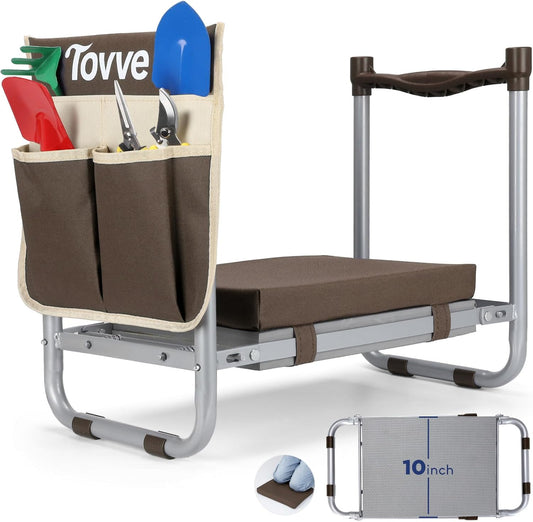 Foldable Garden Kneeler and Seat, Heavy Duty Garden Stool with 10" Wide Detachable Kneeling Pad, Portable Garden Bench Chair with Large Garden Tool Bag, Gardening Gifts for Women, Seniors, Mom