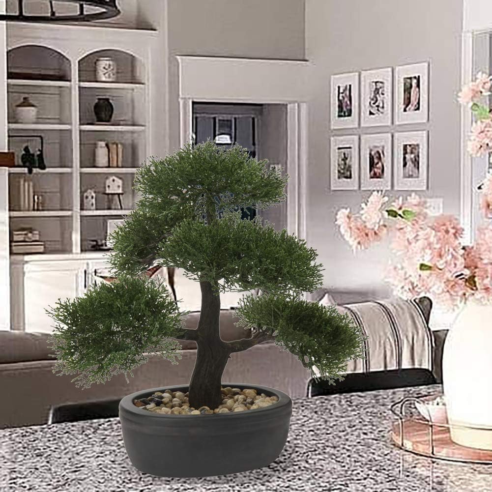 Artificial Bonsai Tree Juniper Faux Plants Indoor Small Fake Plants Decor with Ceramic Pots for Home Table Office Desk Bathroom Shelf Bedroom Living Room Farmhouse Decorations