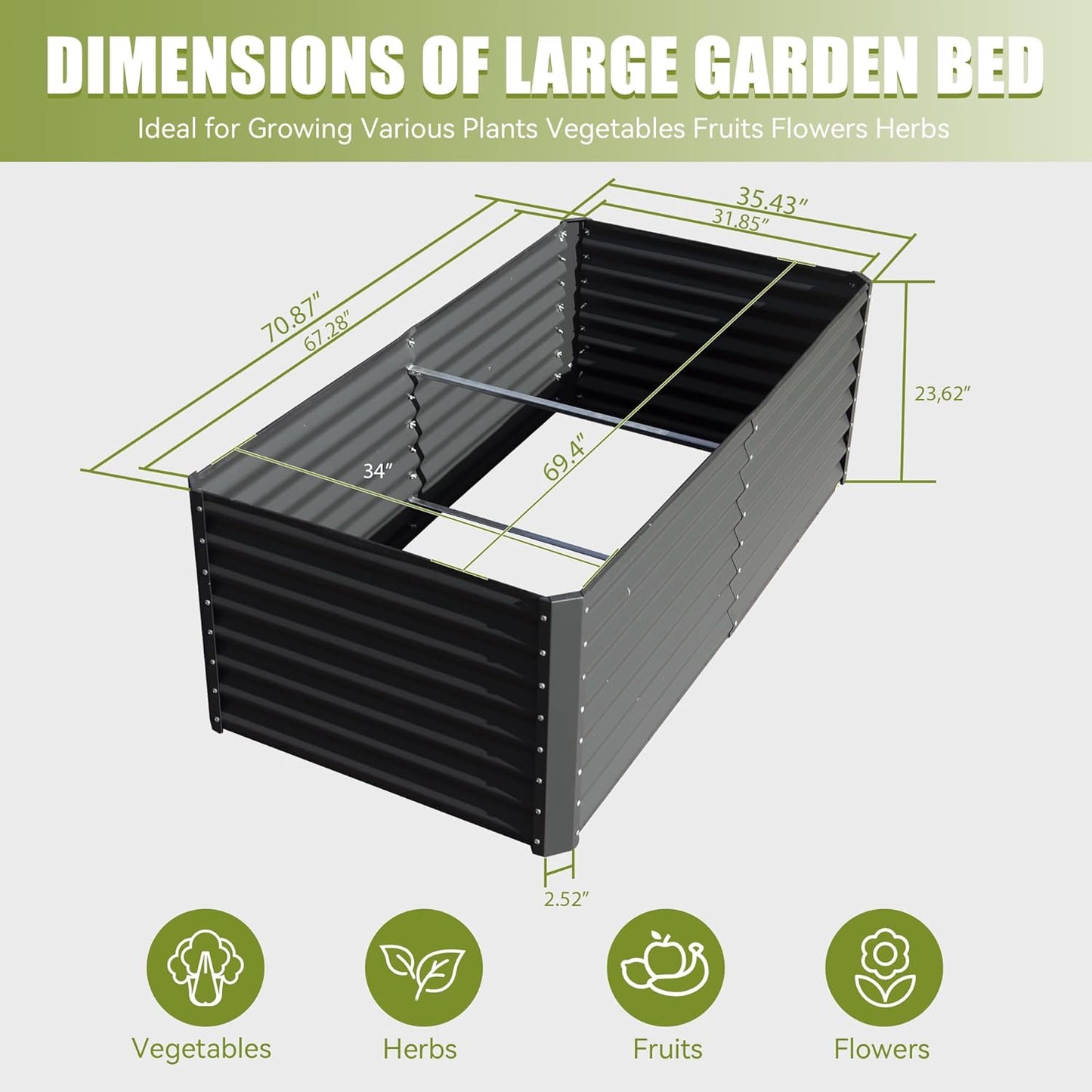 Domi Galvanized Raised Garden Bed, Outdoor Planter Garden Boxes Large Metal Planter Box for Gardening Vegetables Fruits Flowers, Dark Grey (6x3x2ft)