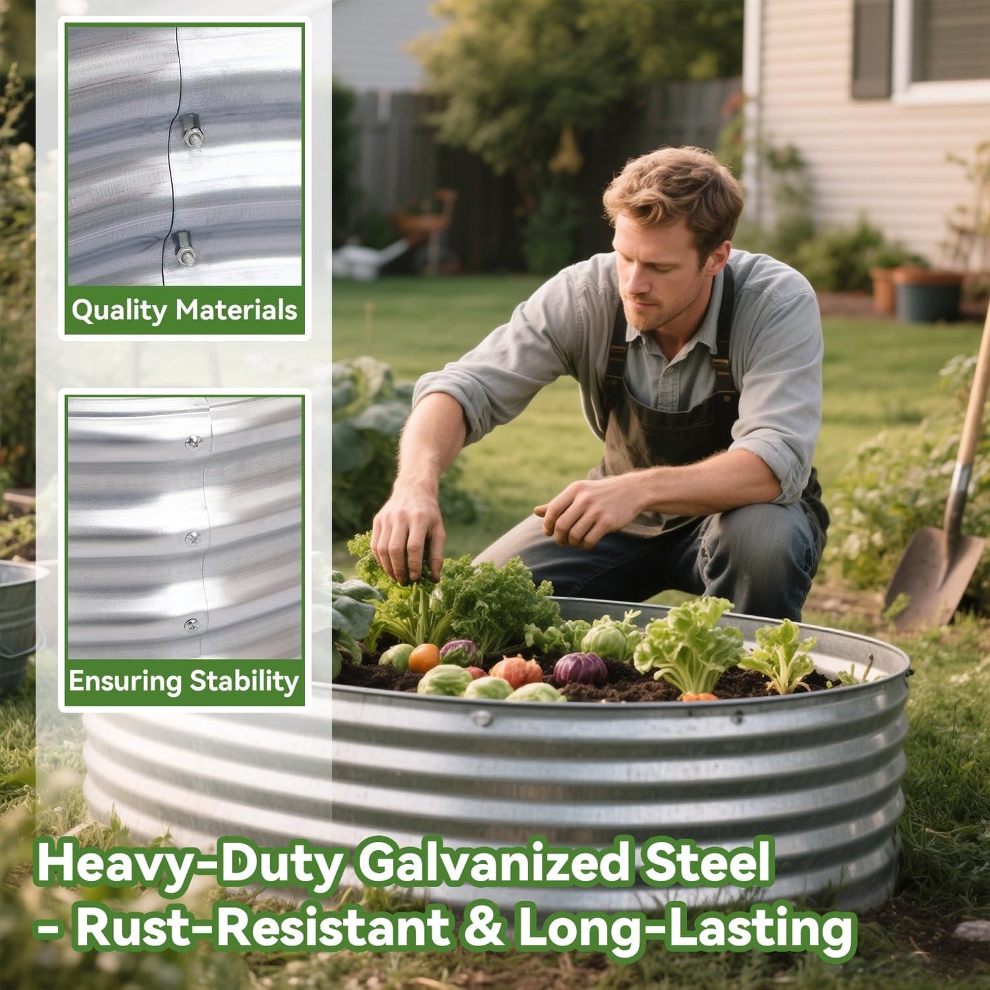 5x5x1ft Round Galvanized Raised Garden Bed Kit，Galvanized Planter Box Raised Garden Beds，Large-Capacity Easy Assembly Outdoor Metal Raised Bed for Gardening Vegetables，Fruits，Flowers，Classic Silver